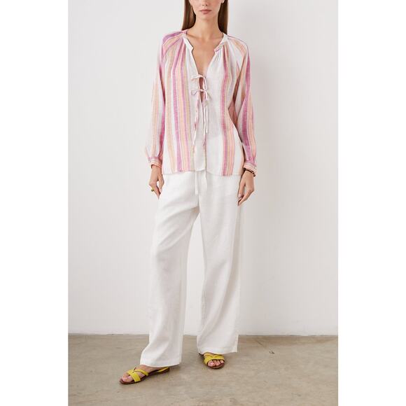 NEW Rails Brielle Stripe Tie Front Linen Blend Blouse Size Medium - Picture 1 of 11
